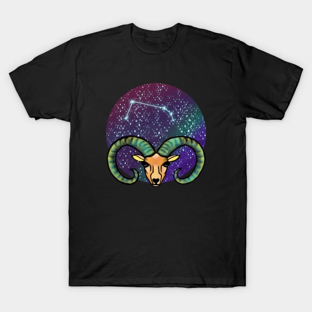 Aries Zodiac Sign Ram with Constellation T-Shirt by galaxieartshop